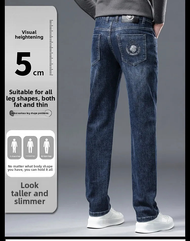 2026 Four Seasons Fashion Brand Straight Leg Jeans Men Business Casual Loose Stretch Long Pants Trousers