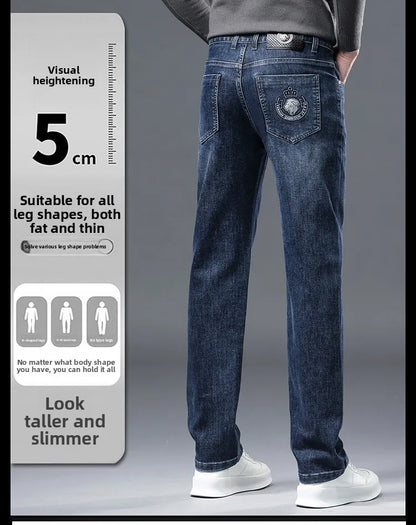 2026 Four Seasons Fashion Brand Straight Leg Jeans Men Business Casual Loose Stretch Long Pants Trousers