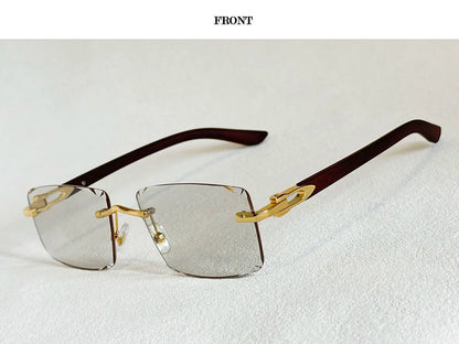 Photochromic Sunglasses Women Change Colour Rimless Sunglass Men Square Fashion Glasses UV400 Protection Wooden Shades Gafas