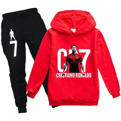 Spring Autumn Tracksuit Football CR7 Print Kid's Clothes Hoodie+Pants Suit 2pcs Set Boy Girl 3-12 Years Children Holiday Gifts