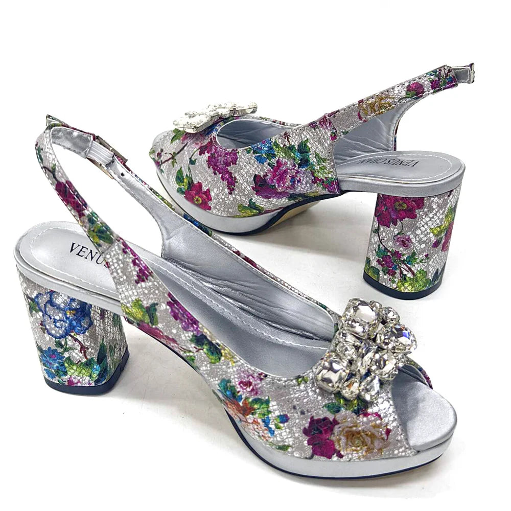 Italian Sandals and Bags Matching Set 2024 Women Heel Party for Gold Colour Wedding Bigger Size Thick Heel Shoes