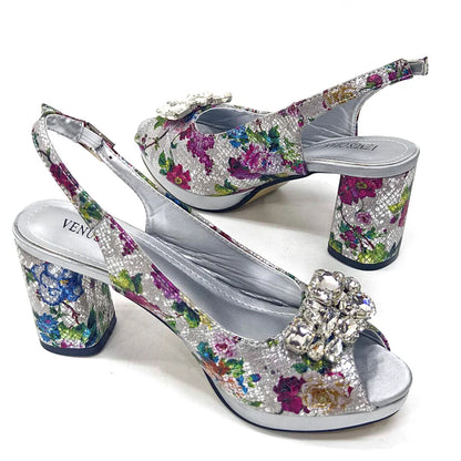 Italian Sandals and Bags Matching Set 2024 Women Heel Party for Gold Colour Wedding Bigger Size Thick Heel Shoes