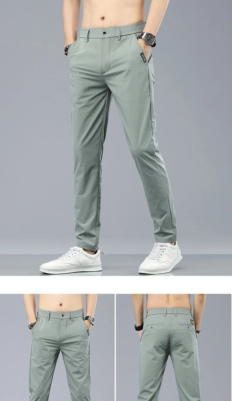 Ice Silk Cool Summer Casual Pants for Men Slim Fashion Stretch Business Korean Trousers Brand Clothing Luxury Men's Pants