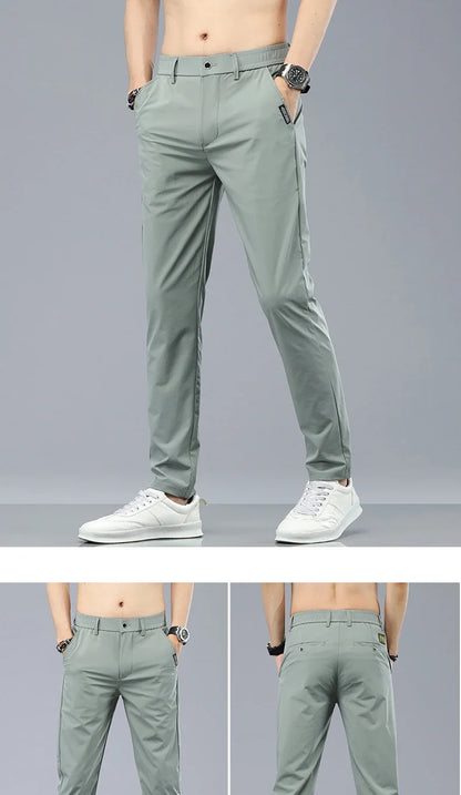 Ice Silk Cool Summer Casual Pants for Men Slim Fashion Stretch Business Korean Trousers Brand Clothing Luxury Men's Pants