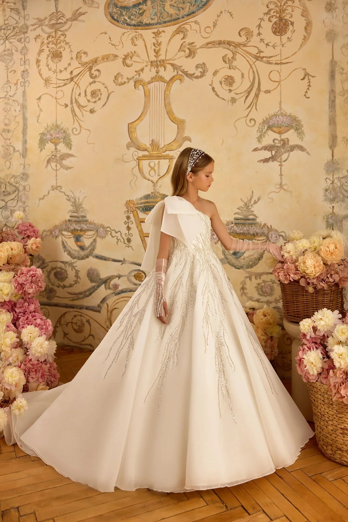 One Shoulder Flower Girl's Dresses for Wedding Luxury Beading Baby Girl Birthday Party Gowns Pageant Dress