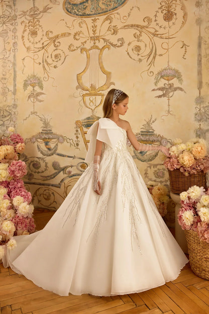 One Shoulder Flower Girl's Dresses for Wedding Luxury Beading Baby Girl Birthday Party Gowns Pageant Dress