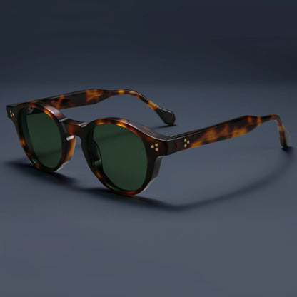Vintage Tortoiseshell Acetate Sunglasses Men Women Retro Round Frame UV400 Protection Classic Rivet Design Sun Glasses