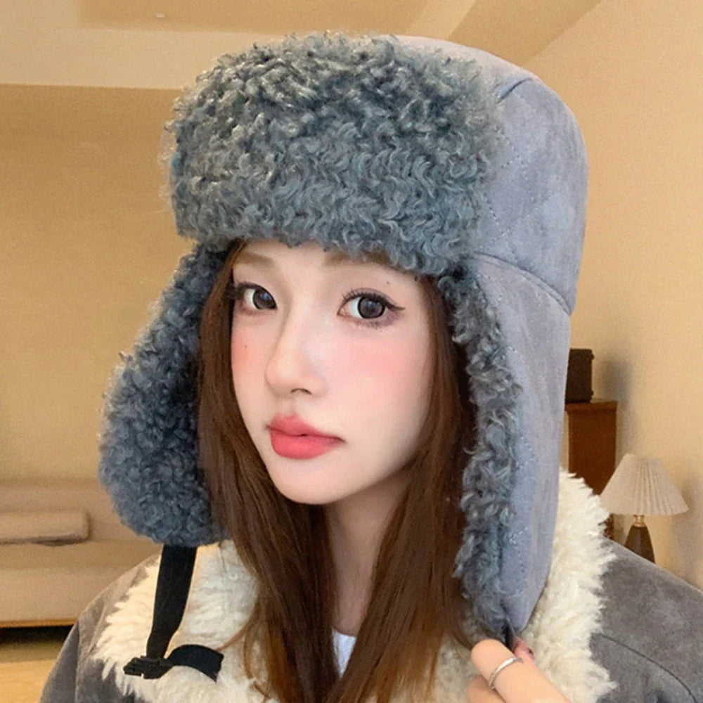 Russian Hat Thick Warm Lamb Fleece Winter Hat for Men Women Windproof Snow Ski Trapper Earflap Cap Male Female Bomber Hat