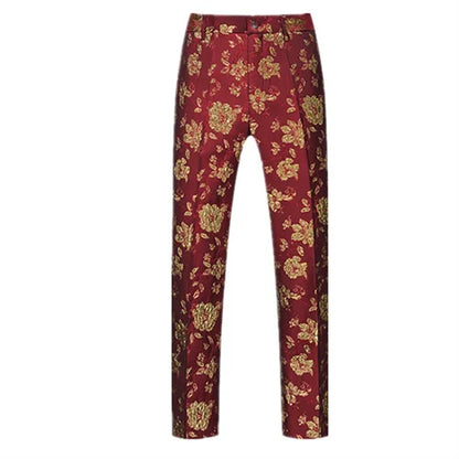 New Men Luxury Jacquard Suit Pants Fashion Wedding Party Groom Dress Trouser