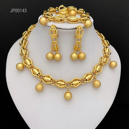 Dubai Nigeria Jewelry Set For Women Classic Design Beads Necklace Earrings Ring Bracelet 18K Gold Plated 4Pcs Set Jewelry