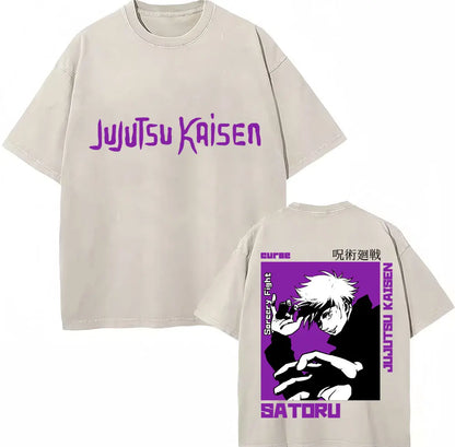 Japan Anime Jujutsu Kaisen Washed T Shirts Satoru Gojo Geto Suguru T-shirt Casual Cotton Oversized Harajuku T Shirt Fans Gifts