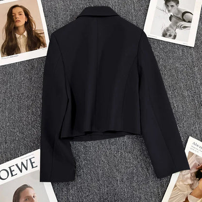 Lucyever Cropped Blazer Jacket Women Korean Fashion Double-Breasted Suit Coat 2024 Autumn New Casual Simple Office Lady Blazers