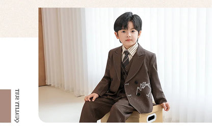 Boys Solid Double Breasted Blazer Jack Vest Pants Children Suit Waistcoat Wedding Clothes Sets Toddler Formal Dress Kids Tuxedos