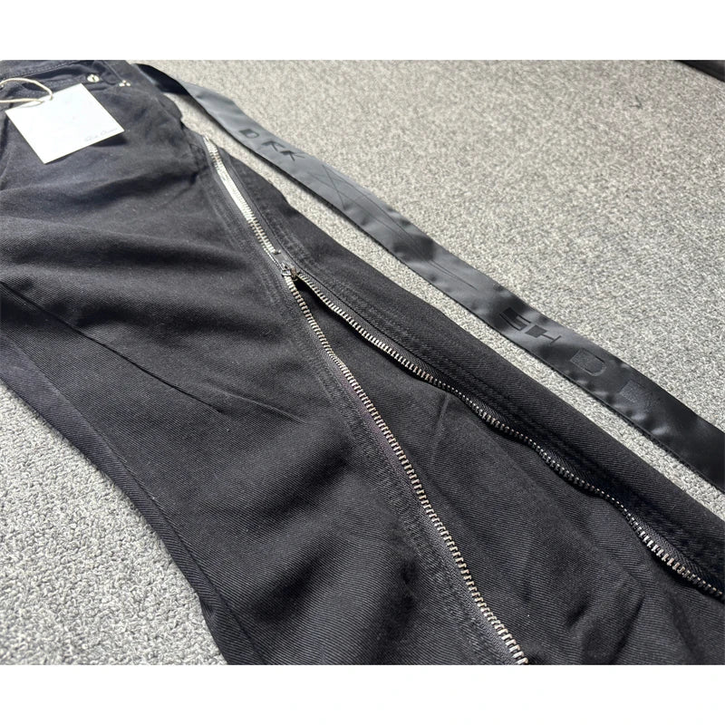 High Street RO Style Jeans Pants Men's Five Star Mang Ribbon Rotating Large Zipper Floor Pulling Horn Denim Streetwear Pants