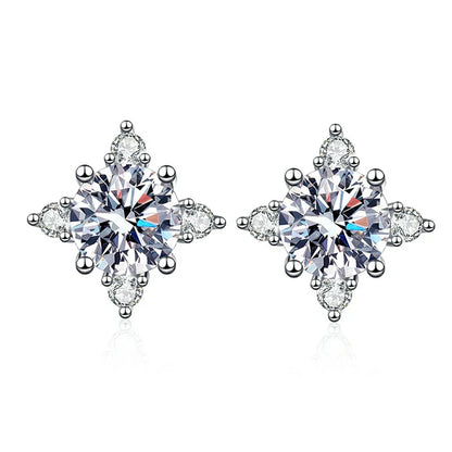 1ct 6.5mm D Color Moissanite Earrings 925 Sterling Silver  with White Gold Plated Stud Earring Wedding Jewelry for Women