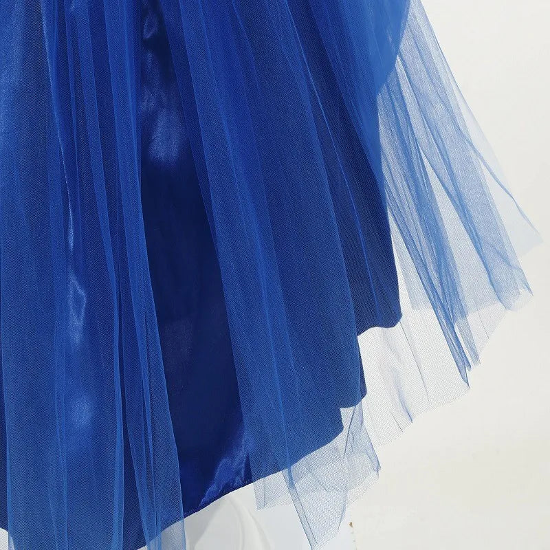 Cinderella Princess Same Cosplay Style Dark Blue Girl Luxury Dress Off-Shoulder Puff Skirt Christmas Party Gift Dress Set