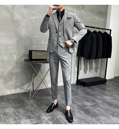 S-7XL Jacket Vest Pants Luxury Elasticity Boutique Fashion Men's Solid Color Casual Business Suit 3-piece Sets Groom Wedding