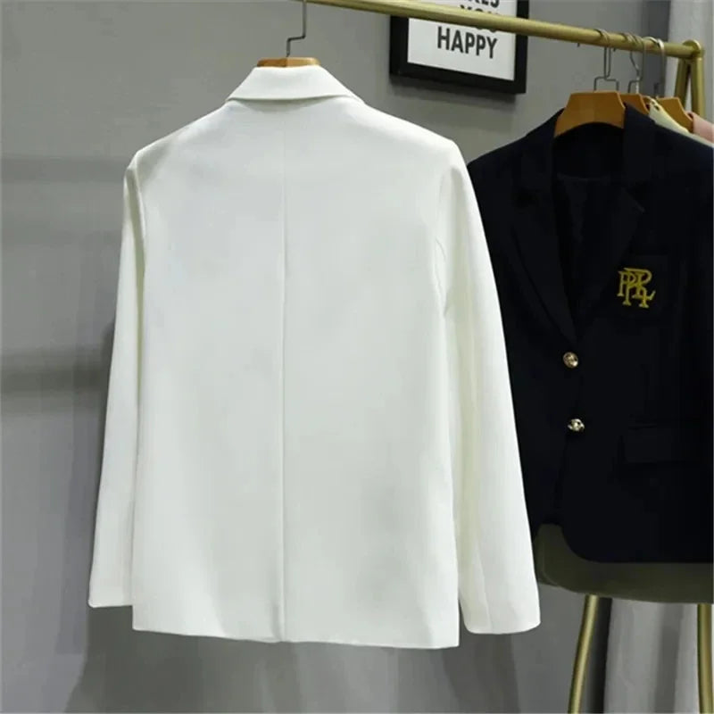 Women Suit Jacket Casual Office Formal Blazer Coat Embroidery White Blazer Single Breasted High Quality