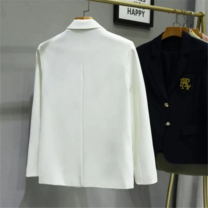 Women Suit Jacket Casual Office Formal Blazer Coat Embroidery White Blazer Single Breasted High Quality