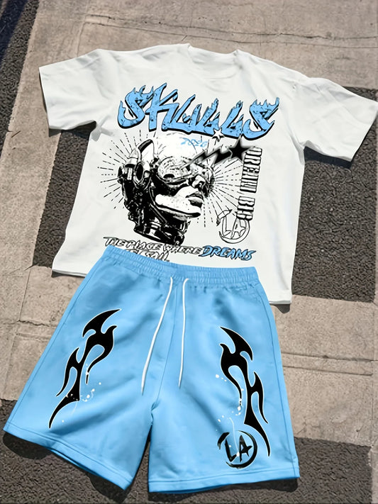 2025 Summer New Street casual Fashion Hip-hop Youthful Vitality 3D printed Breathable lightweight Youth Set