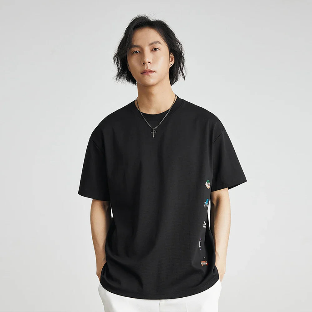Men's American Retro Short-sleeved T-shirt Men's 2026 Summer New Loose Half-sleeved Embroidered Round Neck Bottoming Shirt