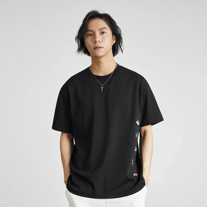 Men's American Retro Short-sleeved T-shirt Men's 2026 Summer New Loose Half-sleeved Embroidered Round Neck Bottoming Shirt