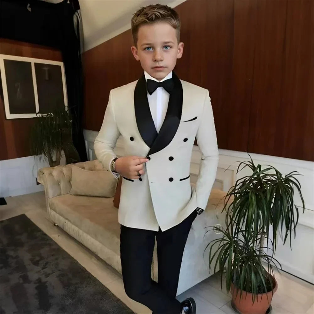 Double Breasted Kids Tuxedo 2 Pieces Holiday Outfit,High Quality Shawl Lapel Boys Suits Weddin Wear,Plus Size Suit Set