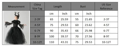 Halloween Maleficents Costume for Girls Evil Queen Dress Up Costumes Witch Devil Black Tulle Mesh Princess Dress Cosplay Clothes