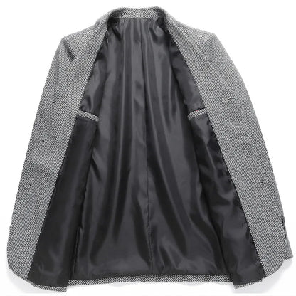 Men's Wool Blazer Herringbone Pattern Casual Business Suit Jacket Comfortable and Stylish Coat