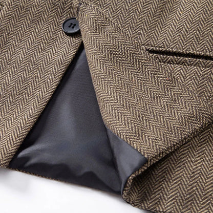 Men Vest Brown Herringbone Height Collar Single Button Waistcoat For Wedding Business Work Office Daily Casual Men Suit Vest