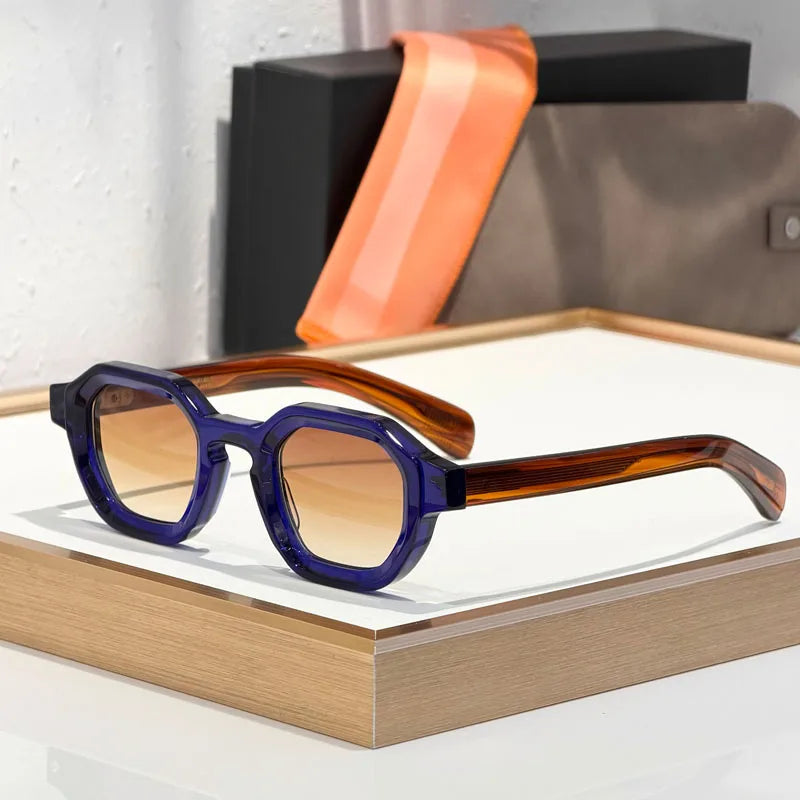 Thick Acetate Sunglasses Square for Men Women Handmade in Japan Classical Vintage High Quality Gradient Glasses with Case