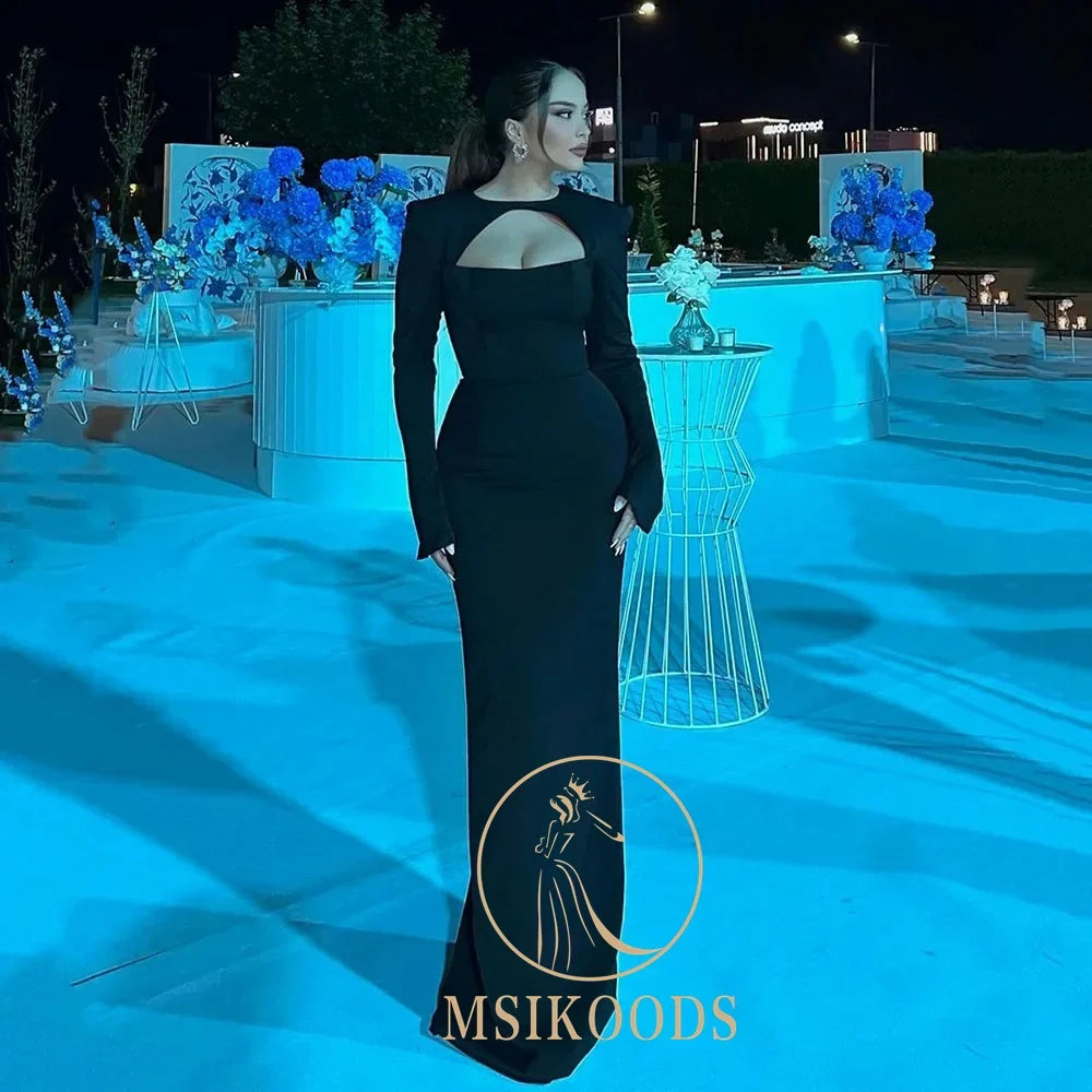 Black Modest Prom Dresses Long Sleeve Arabic Formal Evening Gowns Mermaid Party Dress Birthday Party Dress Customized