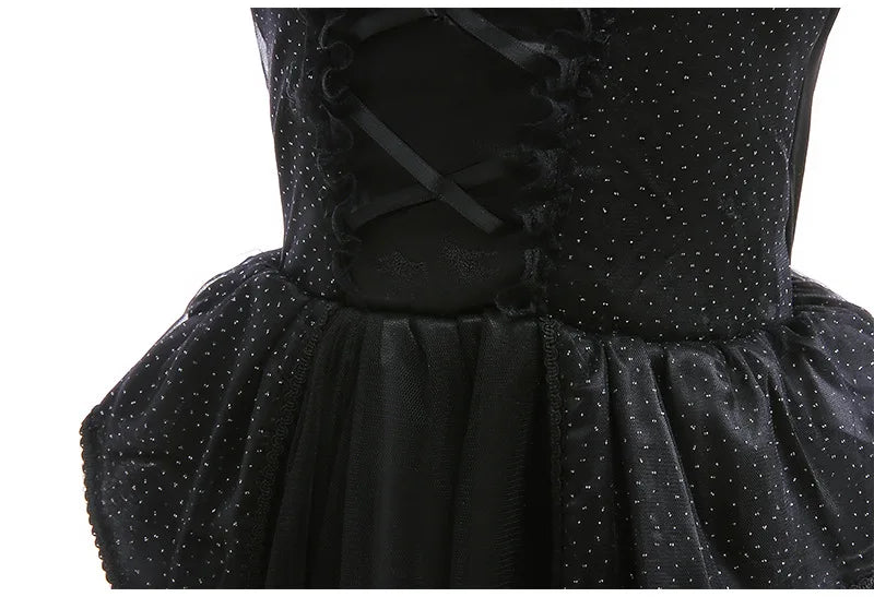 Deluxe Witch Uniform Girl Halloween Costume Evil Wizard Dress with Witch Hat Kid All Saint Day Stage Performance Apparel Vestido