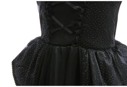 Deluxe Witch Uniform Girl Halloween Costume Evil Wizard Dress with Witch Hat Kid All Saint Day Stage Performance Apparel Vestido