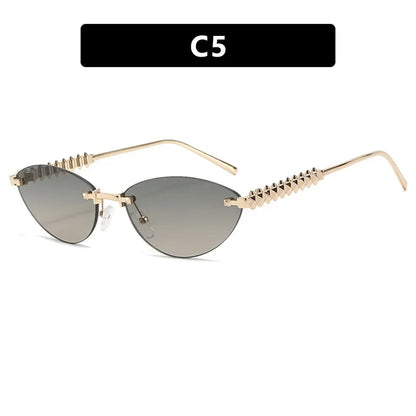 2026 Cat Eye Rivet Rimless Sunglasses Women Luxury Fashion Brand Oval Narrow Sun Glasses Shades Trendy Elegant Unique Eyewear