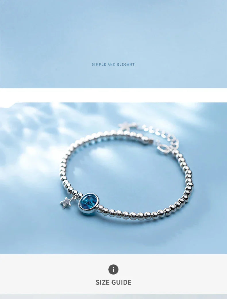 Fashion 925 Sterling Silver Classic Crystal Little Ball Star Strand Bracelet for Women Adjustable Bangle Fine Jewelry