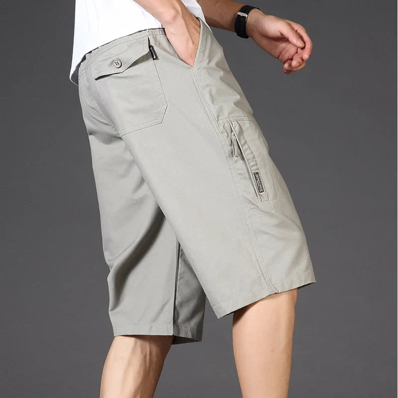 2026 Cotton Cargo Shorts Men's Lightweight Breathable Solid Color Drawstring Waist with Zipper Pocket Casual Summer Short Pants