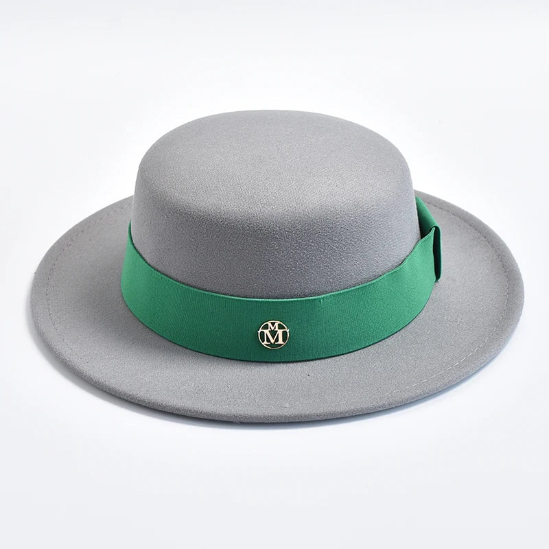 British Style Fedora Hats for Women Fashion Autumn Winter Flat Top Bow Elastic Ribbon Felt Hats Wedding Dress Jazz Cap