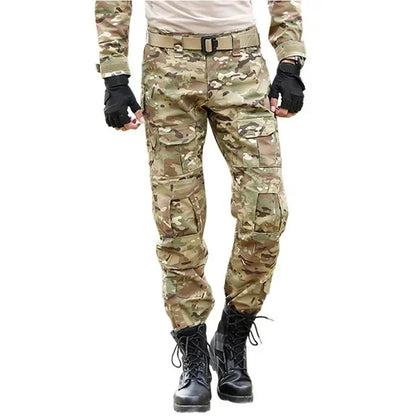 Men's Fashion Outdoor Hiking Overalls Pants Camouflage Tactical Pants Hunting Uniform Fighting Multi-Pocket Trousers