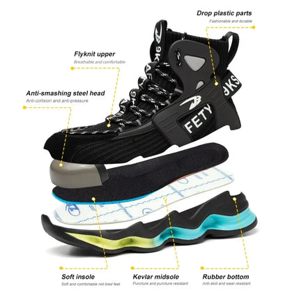 European Plus Size 50 Newest Design Men Wrok Safety Boots Anti-smash Steel Toe Cap Indestructible Construction Industry Shoes