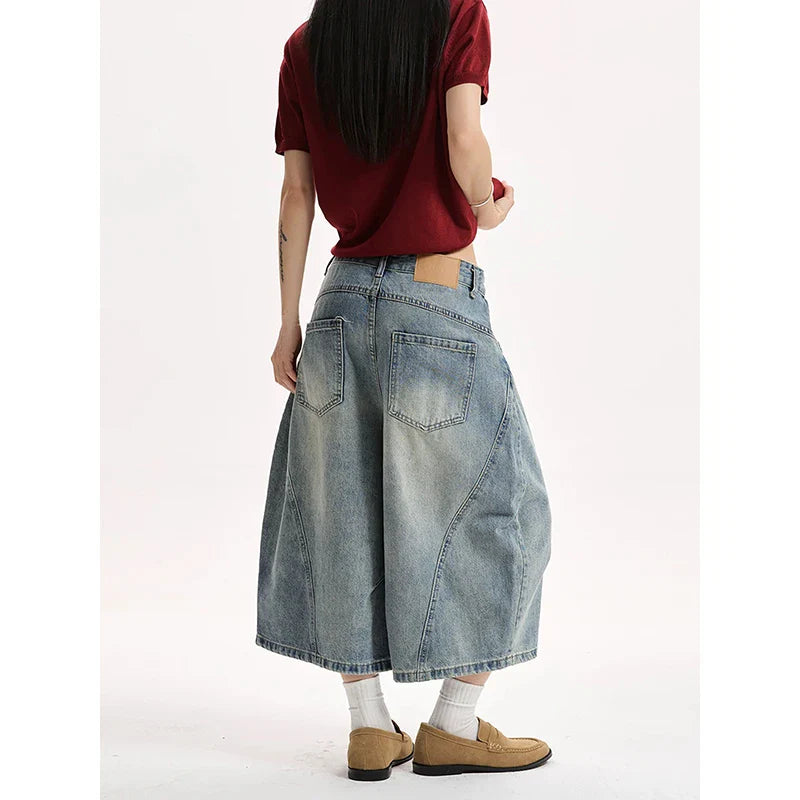 Summer Women Goblin Core Harajuku Jorts Y2k Streetwear Korean Calf-Length Jean Shorts 2000s Denim Cargo Pants Abi Grunge