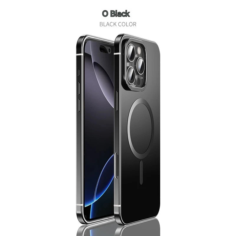 Aluminum Alloy Frame Magnetic Magsafe Matte PC Original Back Plate iPhone Case for 16 15 Pro Max Wireless Charging Protect Case