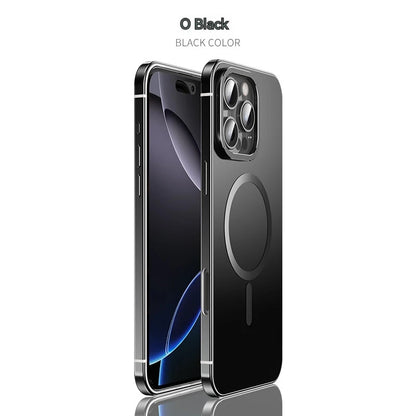 Aluminum Alloy Frame Magnetic Magsafe Matte PC Original Back Plate iPhone Case for 16 15 Pro Max Wireless Charging Protect Case