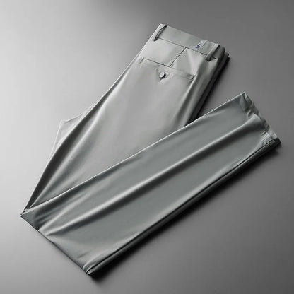 New Ice Silk Casual Pants Men Spring and Summer Mid Straight Thin Breath Pants Comfortable Light Elastic Loose Trousers