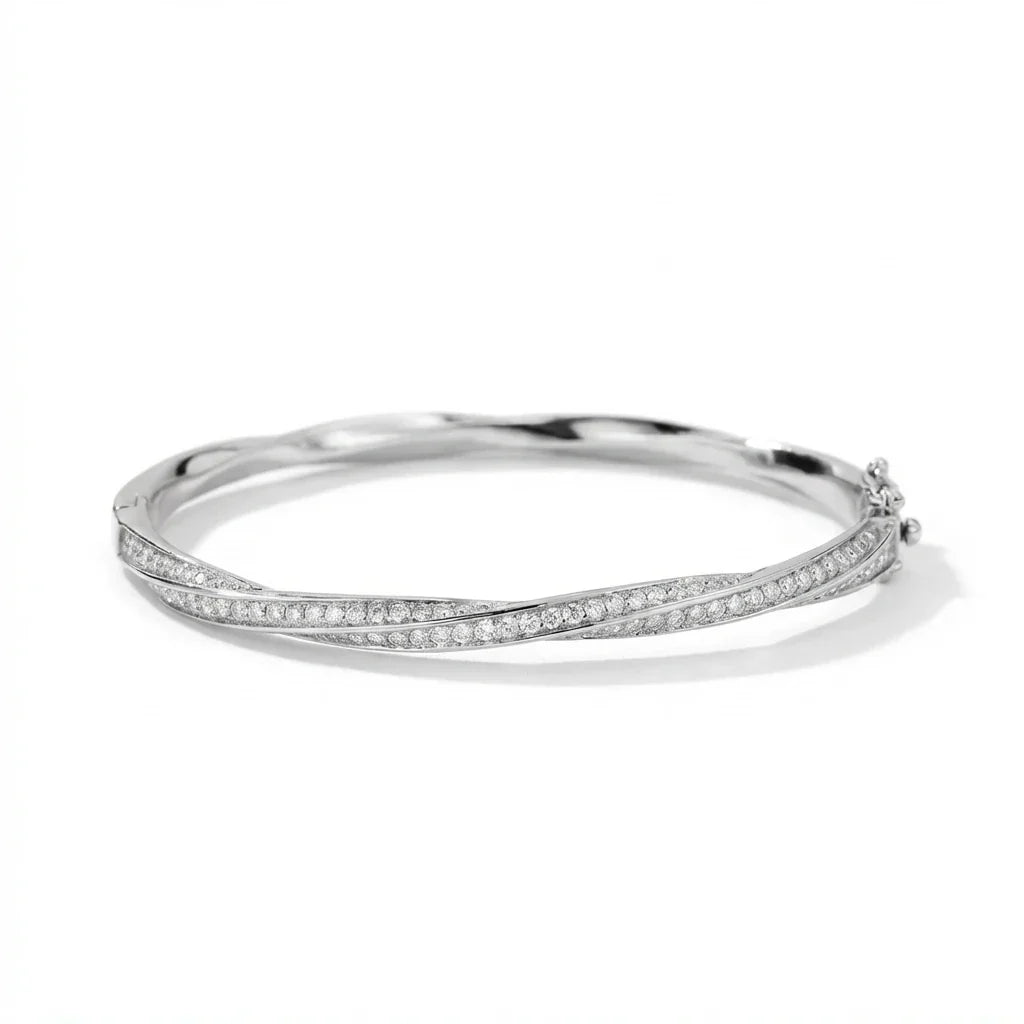 D VVS1 Moissanite Twisted Bangle Bracelet for Women GRA Certified Solid 925 Sterling Silver Plated 18K Wedding Bracelet