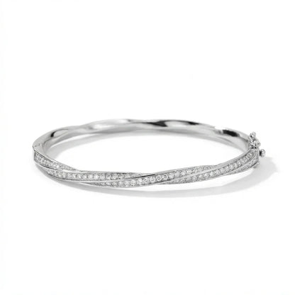 D VVS1 Moissanite Twisted Bangle Bracelet for Women GRA Certified Solid 925 Sterling Silver Plated 18K Wedding Bracelet