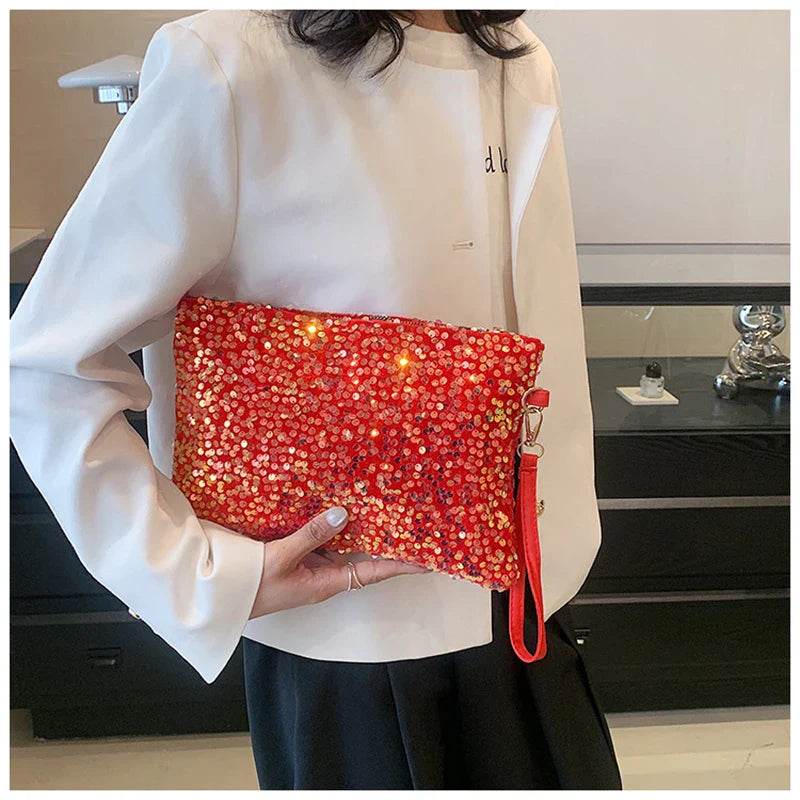 Fashion Women's Sequined Bling Handbag And Purse Small Wedding Party Evening Bag Lady Wristlet Clutch Bag Female Envelope Bag