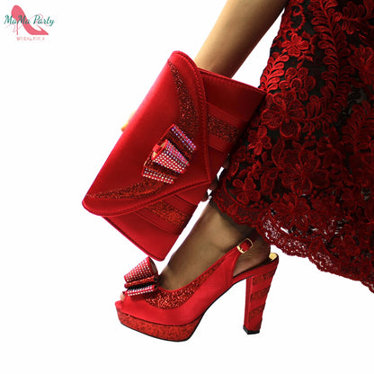 2021 Specials Design Black Color Nigerian Women Shoes and Bag Set High Quality Slingback Sandals with Appliques for Wedding