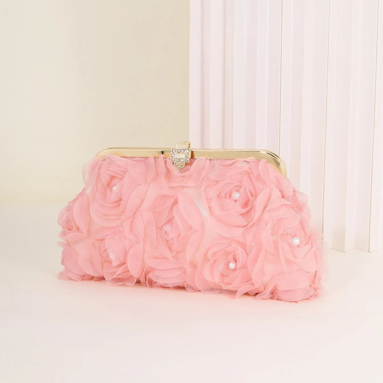 3D Floral Decor Clutch Bag, Elegant Silk Appliques Dinner Purse For Wedding Party Prom Banquet - Perfect for Wedding， Party