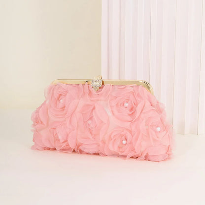 3D Floral Decor Clutch Bag, Elegant Silk Appliques Dinner Purse For Wedding Party Prom Banquet - Perfect for Wedding， Party